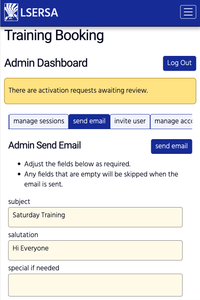 LSERSA booking system - emails panel