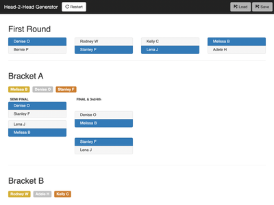 Head-to-Head web app - two brackets view